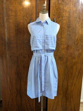 Brooks Brothers Red Fleece Shirt Dress 6 Blue White Striped Sleeveless Overlay